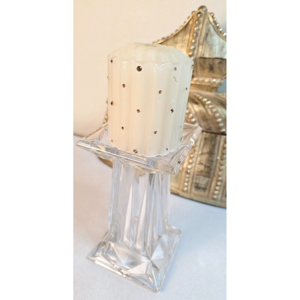 VTG PartyLite Quad Prism 24% Clear Lead Crystal Pedestal Candle Holder & Vase - Picture 3 of 8